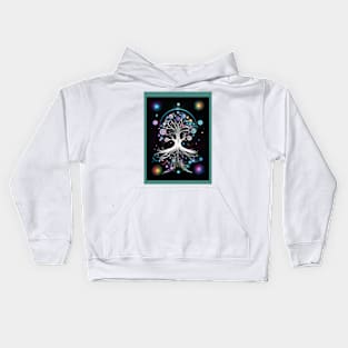 Tree of life neon colorful Nature,black background Kids Hoodie